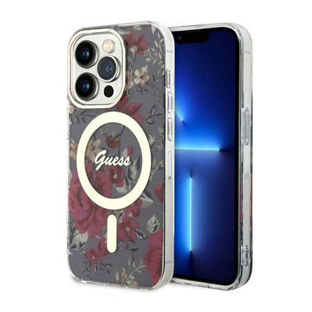 Guess Flower MagSafe - Etui iPhone 14 Pro (Zielony) (GUHMP14LHCFWSA)