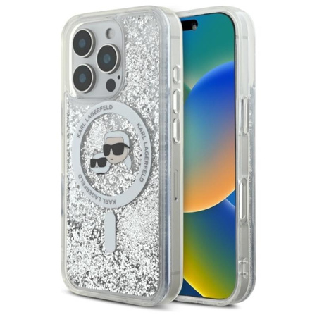 Karl Lagerfeld Liquid Glitter Karl & Choupette Head MagSafe - Etui iPhone 16 Pro (przezroczysty) (KLHMP16LLGKCSGH)