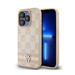 DKNY Leather Checkered Mono Pattern & Printed Stripes - Etui iPhone 15 Pro Max (różowy) (DKHCP15XPCPTSSP)