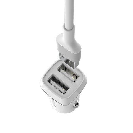 Borofone - ładowarka samochodowa 2x USB kabel Lightning w zestawie, biały (BFO-BZ2-L-W)