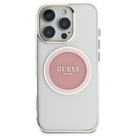Guess IML Metal Colored Circle Classic Logo MagSafe - Etui do iPhone 16 Pro Max (różowy) (GUHMP16XHTDRCEDP)