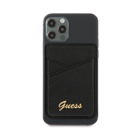 Guess Wallet Card Slot MagSafe Saffiano - Portfel magnetyczny (czarny) (GUWMSSASLBK)
