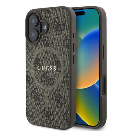 Guess 4G Ring Classic Logo MagSafe - Etui iPhone 16 Plus (brązowy) (GUHMP16MG4GFRW)