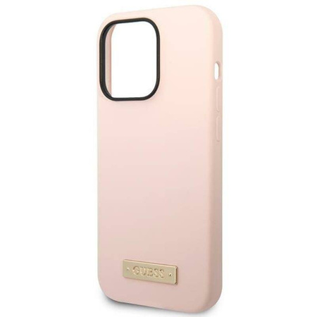 Guess Silicone Logo Plate MagSafe - Etui iPhone 14 Pro Max (różowy) (GUHMP14XSBPLP)