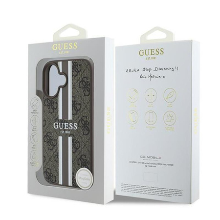 Guess 4G Printed Stripes MagSafe - Etui iPhone 16 Plus (brązowy) (GUHMP16MP4RPSW)