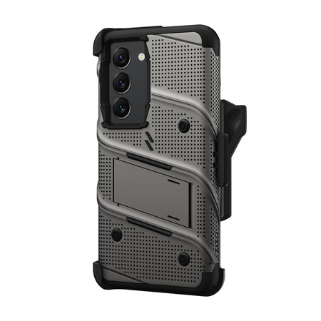 ZIZO BOLT Series - Pancerne etui Samsung Galaxy S23 ze szkłem 9H na ekran + uchwyt z podstawką (szary) (BOLT-SAMGS23-MGRBK)