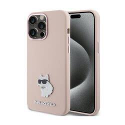 Karl Lagerfeld Silicone Choupette Metal Pin - Etui iPhone 15 Pro Max (różowy) (KLHCP15XSMHCNPP)