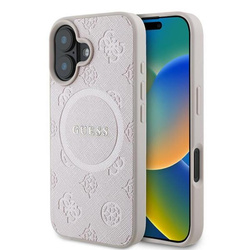 Guess Saffiano Peony Classic Logo MagSafe - Etui iPhone 16 Plus (różowy) (GUHMP16MPSAPSMEP)