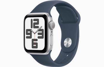 Apple Watch SE GPS 40mm Koperta Srebrna z paskiem sportowym Sztormowy błękit - M/L (MRE23QP/A)