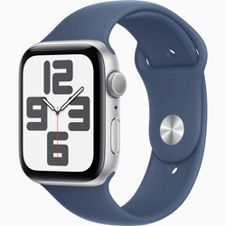 Apple Watch SE GPS 44mm Koperta z aluminium w kolorze srebrnym, pasek sportowy w kolorze denim - M/L (MXER3ET/A)