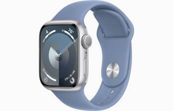 Apple Watch Series 9 GPS + Cellular 41mm Koperta z aluminium w kolorze srebrnym z paskiem sportowym w kolorze zimowy błękit - M/L (MRHW3QP/A)