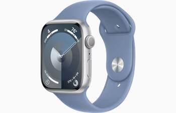 Apple Watch Series 9 GPS + Cellular 45mm Koperta z aluminium w kolorze srebrnym z paskiem sportowym w kolorze zimowy błękit - S/M (MRMG3QP/A)