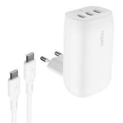 Belkin Ładowarka kątowa 3 porty USB-C PPS 67 W, kabel USB-C - biała (WCC002VF2MWH-B6)