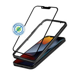 Crong Anti-Bacterial 3D Armour Glass – Szkło hartowane 9H na cały ekran iPhone 13 Pro Max + ramka instalacyjna (CRG-AB3DAG-IP13PM)