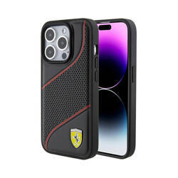 Ferrari Perforated Waves Metal Logo - Etui iPhone 15 Pro (czarny) (FEHCP15LPWAK)