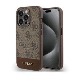 Guess 4G Bottom Stripe Metal Logo Collection - Etui iPhone 15 Pro Max (brązowy) (GUHCP15XG4GLBR)