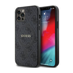 Guess 4G Collection Leather Metal Logo MagSafe - Etui iPhone 12 / iPhone 12 Pro (czarny) (GUHMP12MG4GFRK)