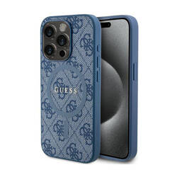 Guess 4G Collection Leather Metal Logo MagSafe - Etui iPhone 14 Pro (niebieski) (GUHMP14LG4GFRB)