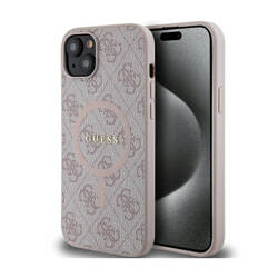 Guess 4G Collection Leather Metal Logo MagSafe - Etui iPhone 15 / 14 / 13 (różowy) (GUHMP15SG4GFRP)