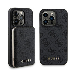 Guess Bundle Pack MagSafe 4G Metal Gold Logo - Zestaw etui + Power Bank 5000mAh MagSafe iPhone 15 Pro (czarny) (GUBPM5P15L4GEMGK)