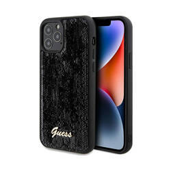 Guess Sequin Script Metal - Etui iPhone 12 / iPhone 12 Pro (czarny) (GUHCP12MPSFDGSK)