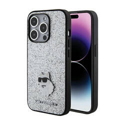 Karl Lagerfeld Fixed Glitter Choupette Logo Metal Pin - Etui iPhone 15 Pro Max (srebrny) (KLHCP15XGCNPSG)