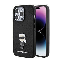 Karl Lagerfeld Fixed Glitter Ikonik Logo Metal Pin - Etui iPhone 15 Pro Max (czarny) (KLHCP15XGKNPSK)