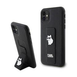 Karl Lagerfeld Gripstand Saffiano Choupette Pins - Etui iPhone 11 (czarny) (KLHCN61GSACHPK)