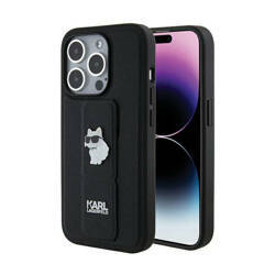 Karl Lagerfeld Gripstand Saffiano Choupette Pins - Etui iPhone 14 Pro (czarny) (KLHCP14LGSACHPK)