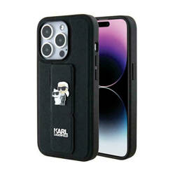 Karl Lagerfeld Gripstand Saffiano Karl & Choupette Pins - Etui iPhone 13 Pro Max (czarny) (KLHCP13XGSAKCPK)