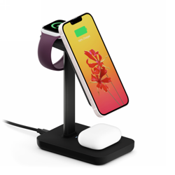 Twelve South HiRise 3 Wireless Charging Stand - stojąca ładowarka bezprzewodowa do trzech urządzeń kompatybilna z MagSafe 20W - czarna (12-2145)