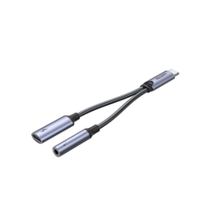 Unitek Adapter USB-C na minijack 3,5mm i USB-C 60W szary (M205A)