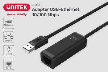 Unitek adapter USB-Ethernet 10/100Mbps - czarny (Y-1468)