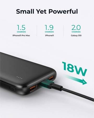 AUKEY ultraszybki Power Bank 10000 mAh 4xUSB Quick Charge 3.0 Power Delivery 3.0 18W LED kabel USB-C (PB-N73S)