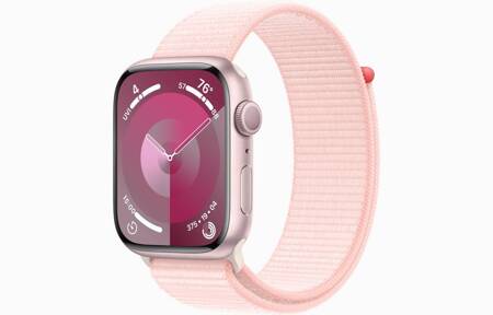 Apple Watch Series 9 GPS 45mm Koperta z aluminium w kolorze różowym z opaską sportową w kolorze jasnoróżowym (MR9J3QP/A)