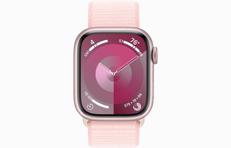 Apple Watch Series 9 GPS + Cellular 41mm Koperta z aluminium w kolorze różowym z paskiem sportowym w kolorze jasnoróżowym - M/L (MRJ03QP/A)