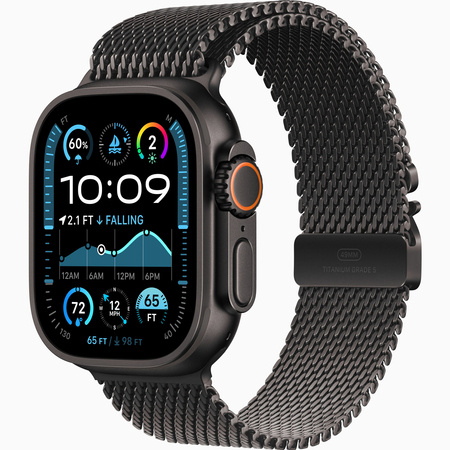 Apple Watch Ultra 2 GPS + Cellular 49mm Koperta z tytanu w kolorze czarnym, Bransoleta mediolańska z tytanu w kolorze czarnym - M (MX5U3WB/A)