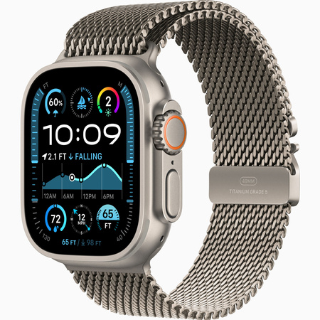 Apple Watch Ultra 2 GPS + Cellular 49mm Koperta z tytanu w kolorze naturalnym, Bransoleta mediolańska z tytanu w kolorze naturalnym - L (MX5T3WB/A)