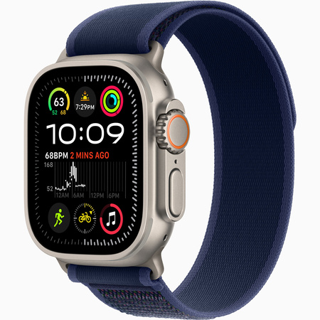 Apple Watch Ultra 2 GPS + Cellular 49mm Koperta z tytanu w kolorze naturalnym, Opaska Trail w kolorze niebieskim - S/M (MX4J3WB/A)