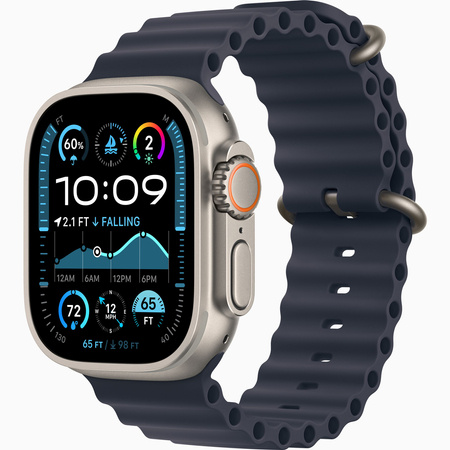 Apple Watch Ultra 2 GPS + Cellular 49mm Koperta z tytanu w kolorze naturalnym, Pasek Ocean w kolorze granatu (MX4D3WB/A)