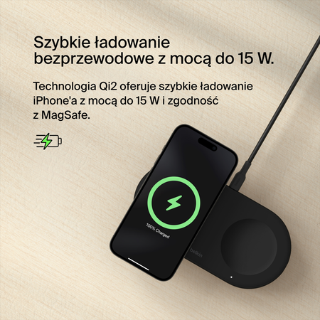 Belkin Bezprzewodowa podkładka ładująca Qi2 15W - czarna (WIZ021VFBK)