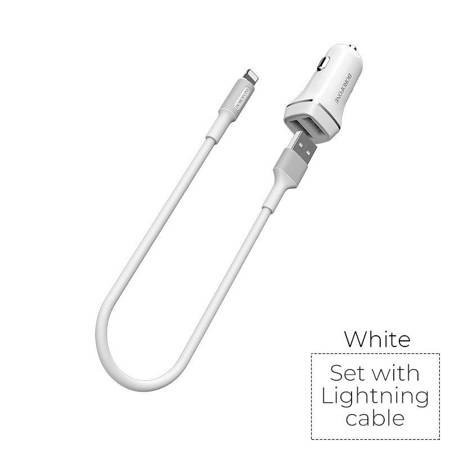 Borofone - ładowarka samochodowa 2x USB kabel Lightning w zestawie, biały (BFO-BZ2-L-W)