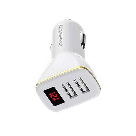 Borofone - ładowarka samochodowa 2x USB z wyświetlaczem LED, biały (BFO-BZ11-W)