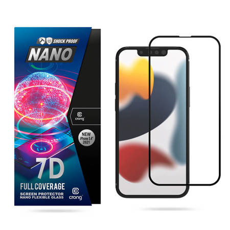 Crong 7D Nano Flexible Glass - Niepękające szkło hybrydowe 9H na cały ekran iPhone 13 mini (CRG-7DNANO-IP13M)