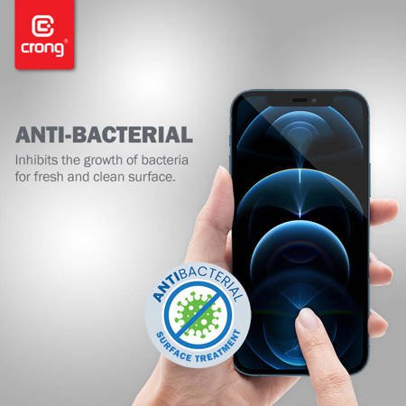 Crong Anti-Bacterial 3D Armour Glass – Szkło hartowane 9H na cały ekran iPhone 12 Mini + ramka instalacyjna (CRG-AB3DAG-IP54)