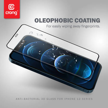 Crong Anti-Bacterial 3D Armour Glass – Szkło hartowane 9H na cały ekran iPhone 12 Mini + ramka instalacyjna (CRG-AB3DAG-IP54)