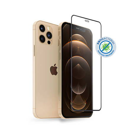 Crong Anti-Bacterial 3D Armour Glass – Szkło hartowane 9H na cały ekran iPhone 12 Pro Max + ramka instalacyjna (CRG-AB3DAG-IP67)