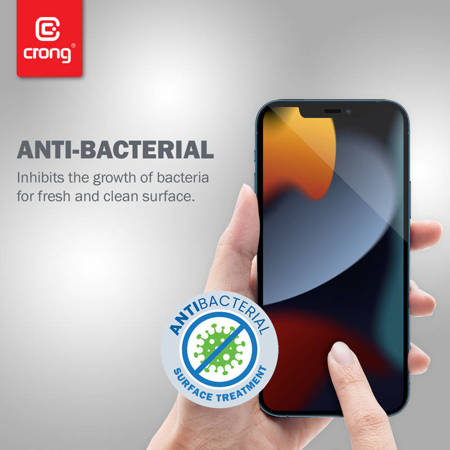 Crong Anti-Bacterial 3D Armour Glass – Szkło hartowane 9H na cały ekran iPhone 13 Pro Max + ramka instalacyjna (CRG-AB3DAG-IP13PM)