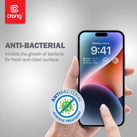 Crong Anti-Bacterial 3D Armour Glass - Szkło hartowane 9H na cały ekran iPhone 14 Pro + ramka instalacyjna (CRG-AB3DAG-IP14P)