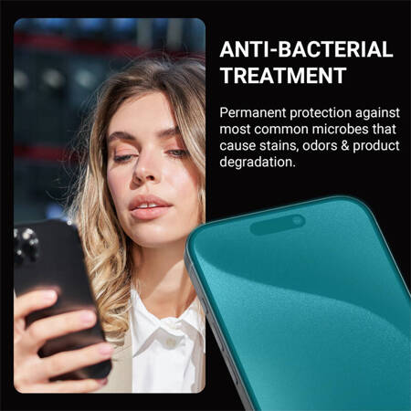 Crong Anti-Bacterial 3D Armour Glass - Szkło hartowane 9H na cały ekran iPhone 15 Plus + ramka instalacyjna (CRG-AB3DAG-IP15PL)